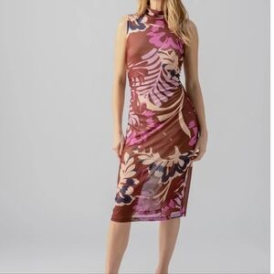 Sanctuary Love Like No Other Midi Dress Tropical Print Purple and Brown Size Sm